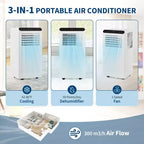 8,000 BTU Portable AC  3-in-1 Air Conditioner (1 Pack) for Rooms Up to 350 Sq.Ft | Compact Design with Window Kit & 24H Timer