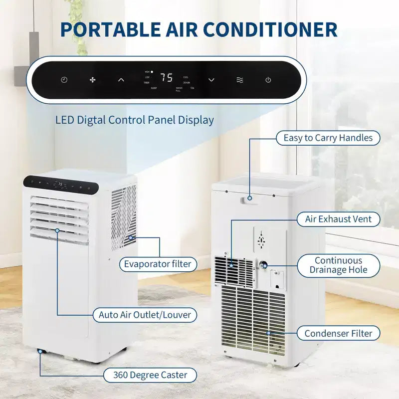 8,000 BTU Portable AC  3-in-1 Air Conditioner (1 Pack) for Rooms Up to 350 Sq.Ft | Compact Design with Window Kit & 24H Timer