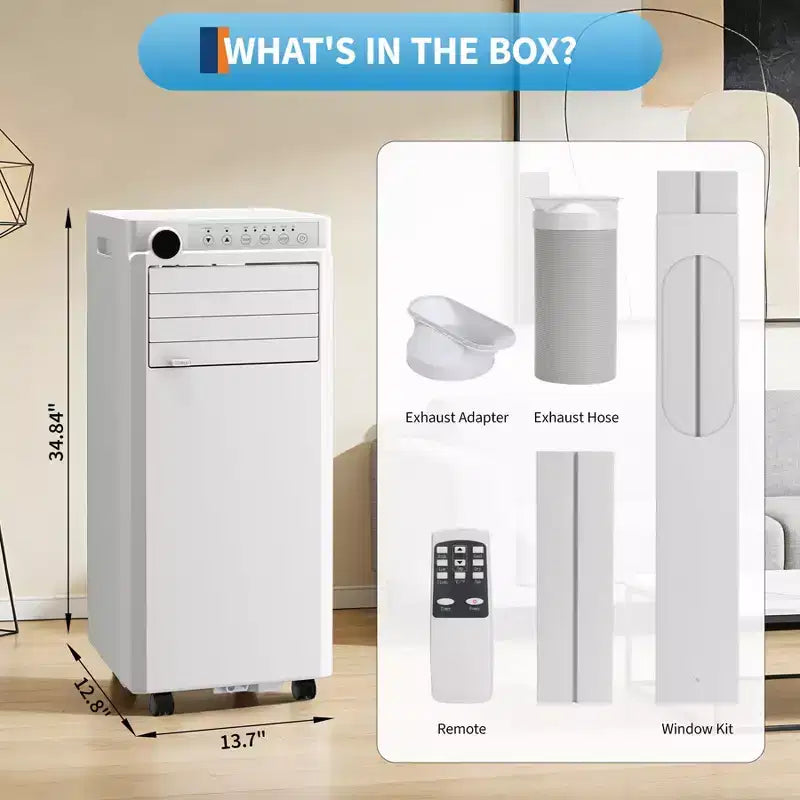 8,000 BTU Portable AC Unit - 3-in-1 White Air Conditioner (1 Pack) for Rooms Up to 350 Sq.Ft | Includes Remote, Window Kit & 24H Timer for Bedroom