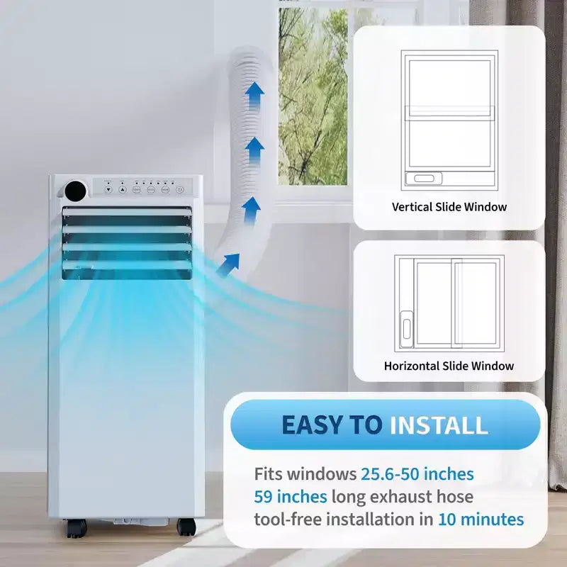 8,000 BTU Portable AC Unit - 3-in-1 White Air Conditioner (1 Pack) for Rooms Up to 350 Sq.Ft | Includes Remote, Window Kit & 24H Timer for Bedroom