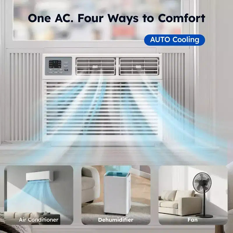 Simzlife Smart 10000 BTU Window Air Conditioner, 3-in-1 AC for 450 Sq.Ft, APP Control, Easy Installation, Energy-Saving & Quiet Operation, White