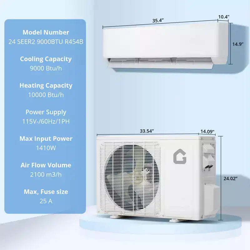 9,000 BTU Mini Split Air Conditioner with Heat Pump (24 SEER2)  TCL-TPro, 1 Unit, 230V Plug-in, Cools/Heats 450 Sq.Ft for Home & Office