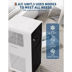 14,000 BTU 3-in-1 Portable Air Conditioner - White/Black, Cools 750 Sq.Ft, Ultra Quiet, Includes Remote for Bedroom/Living Room/Office