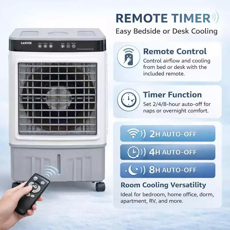 Portable Air Conditioner Fan - 3-Speed White+Grey Evaporative Cooler (1 Pack) | 31L Capacity with Remote for Bedroom/Dorm/Office
