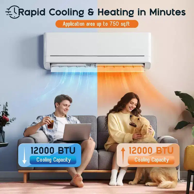 AMERLIFE 12,000 BTU Mini Split Air Conditioner with Heat Pump, 220V Inverter, WiFi Control, 750 Sq Ft Coverage
