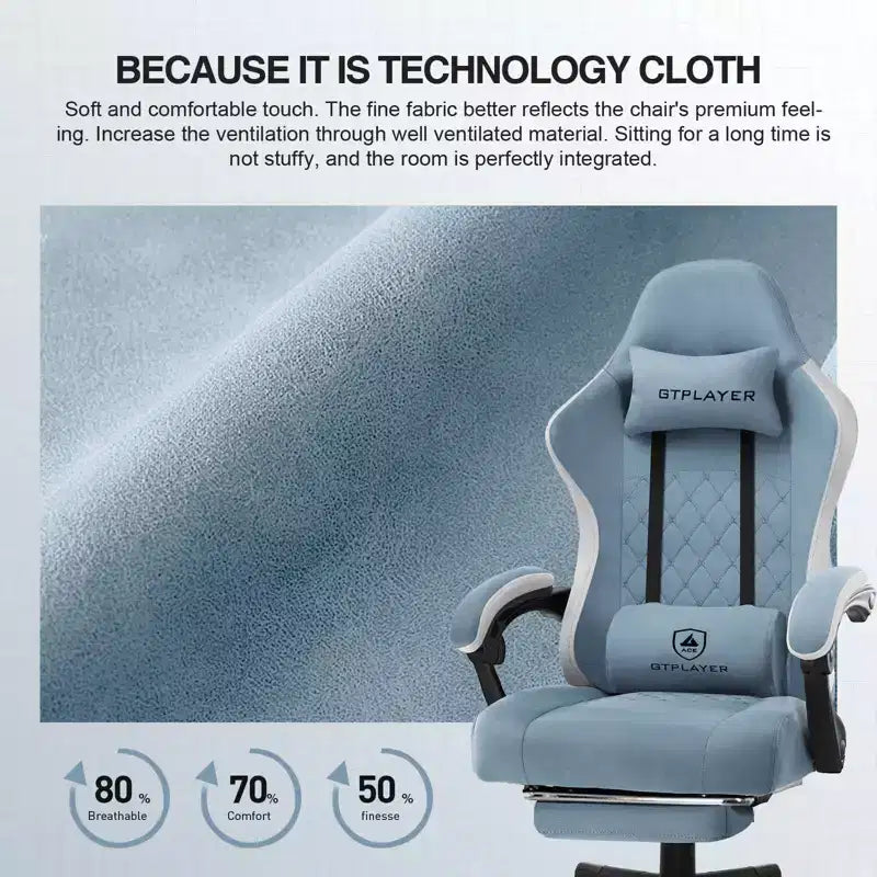 GTPLAYER Gaming Chair Fabric Office Chair with Linkage Armrests Computer Chair Light Blue