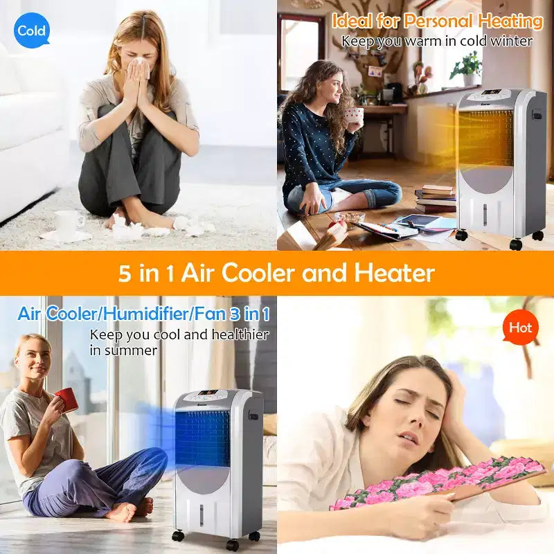 Costway Portable Air Cooler Fan & Heater Humidifier with Washable Filter Remote Control