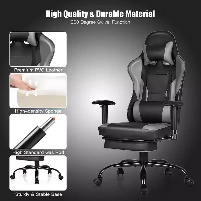 Costway Gaming Chair Racing High Back Office Chair w/ Footrest Black