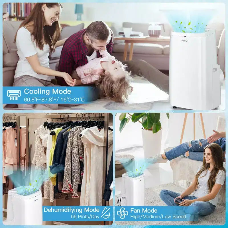 Costway 6350 BTU (9000BTU ASHRAE) Portable Air Conditioner 3-in-1 Air Cooler Fan Dehumidifier w/ Remote