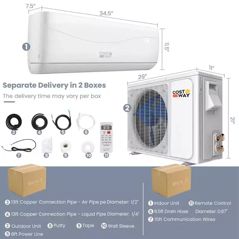 Costway 12000 BTU Mini Split Air Conditioner &Heater 20 SEER2 115 V Wall-Mounted AC Unit