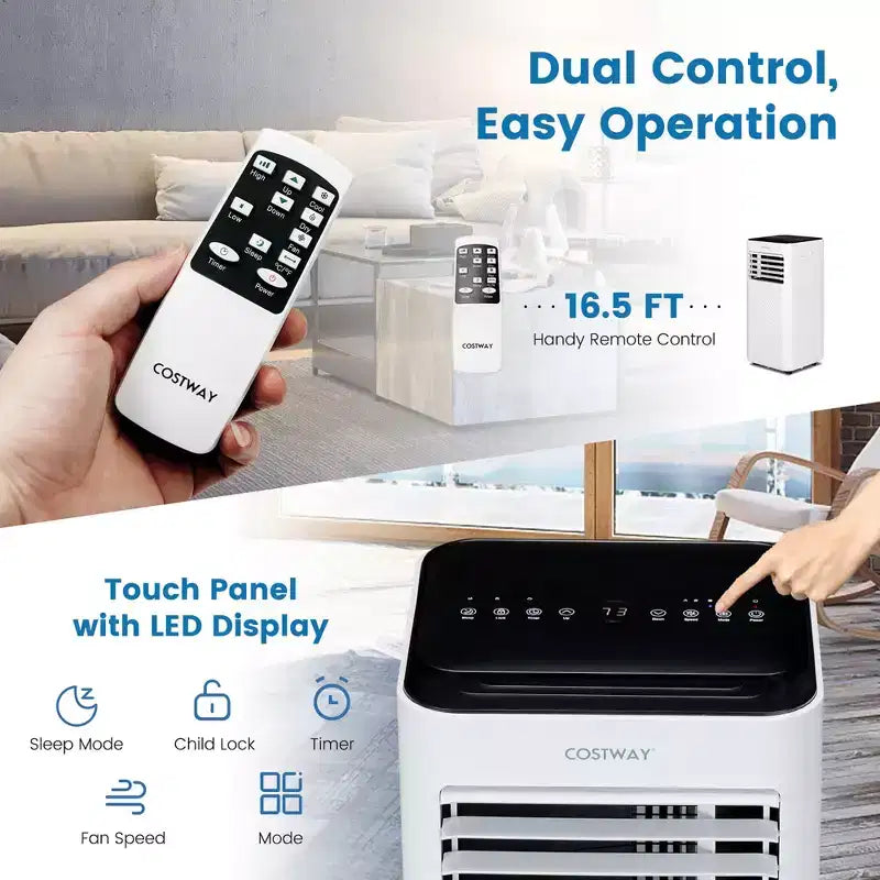 Costway 5000 BTU (8000 BTU ASHRAE) Portable Air Conditioner 4-in-1 AC Unit with Cool Fan Dehum Sleep Mode
