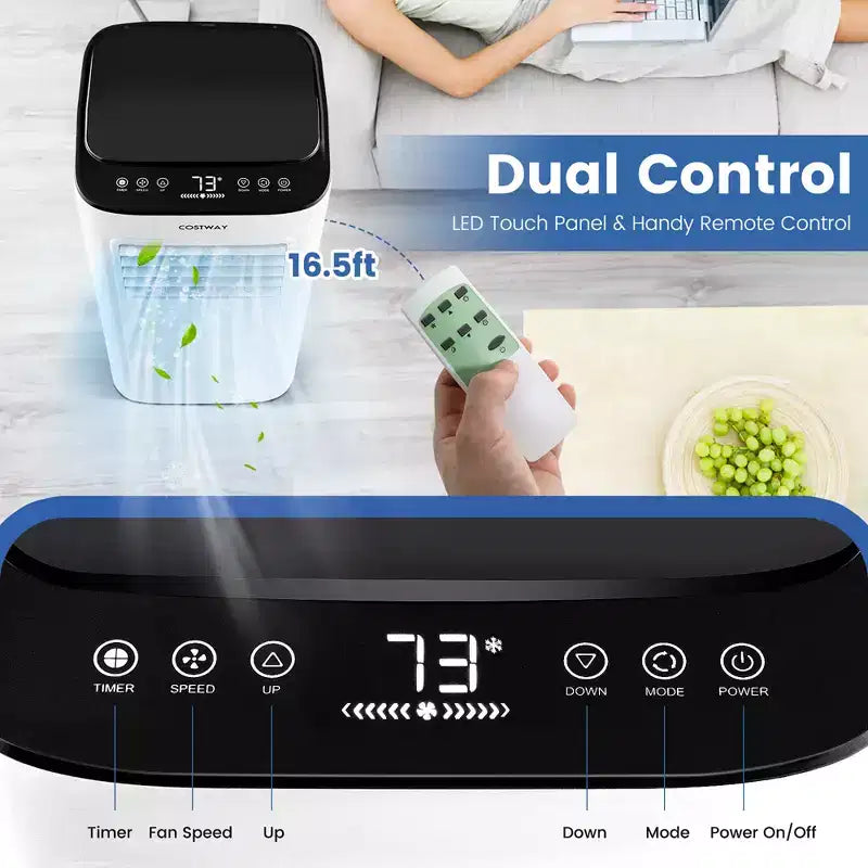 Costway 6000 BTU (9000 BTU ASHAR) Portable Air Conditioner 3-in-1 AC Unit with Cool Dehum Fan Sleep Mode