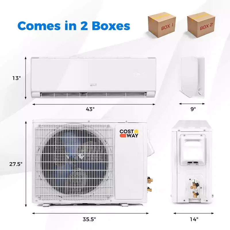 Costway 24000 BTU Wifi Enabled Mini Split Air Conditioner & Heater with Heat Pump Black/White