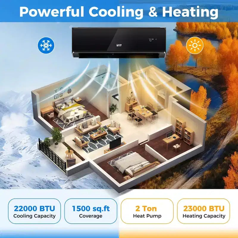 Costway 24000 BTU Wifi Enabled Mini Split Air Conditioner & Heater with Heat Pump Black/White