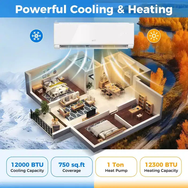 Costway 12000 BTU Wifi Enabled Mini Split Air Conditioner & Heater with Heat Pump Black/White