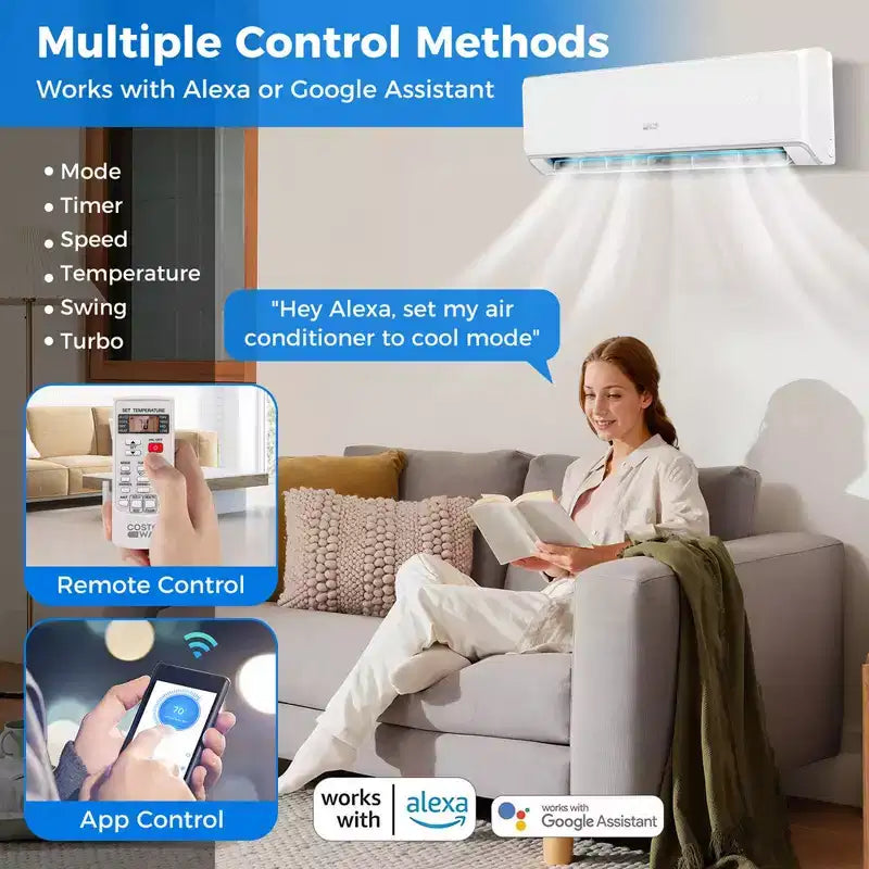 Costway 12000 BTU Wifi Enabled Mini Split Air Conditioner & Heater with Heat Pump Black/White