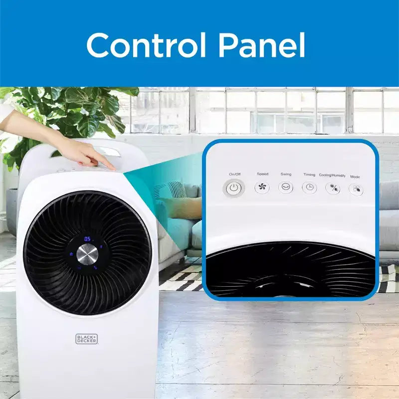 BLACK+DECKER Evaporative Air Cooler with LED Display, Remote Control, 2-Gallon Water Tank - Compact and Lightweight Design, White